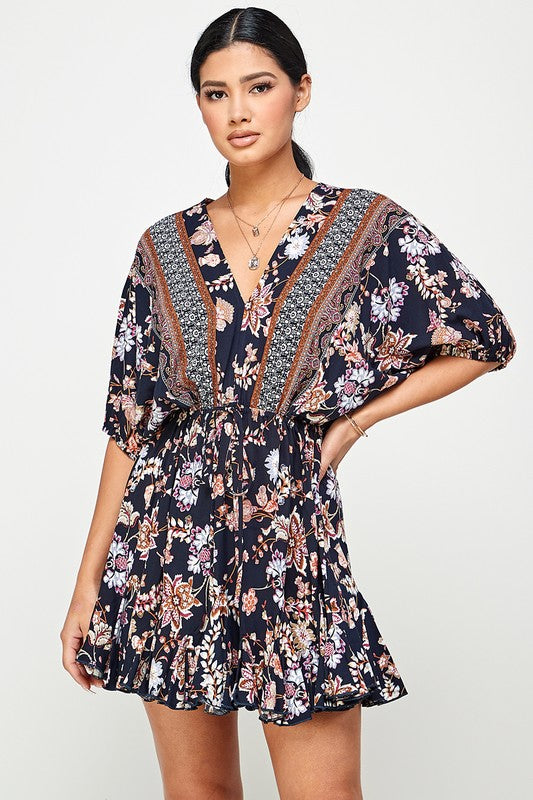 navy fit and flare kimono sleeve dress