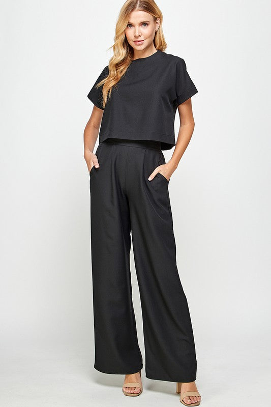 black pocket elastic waist dress pants