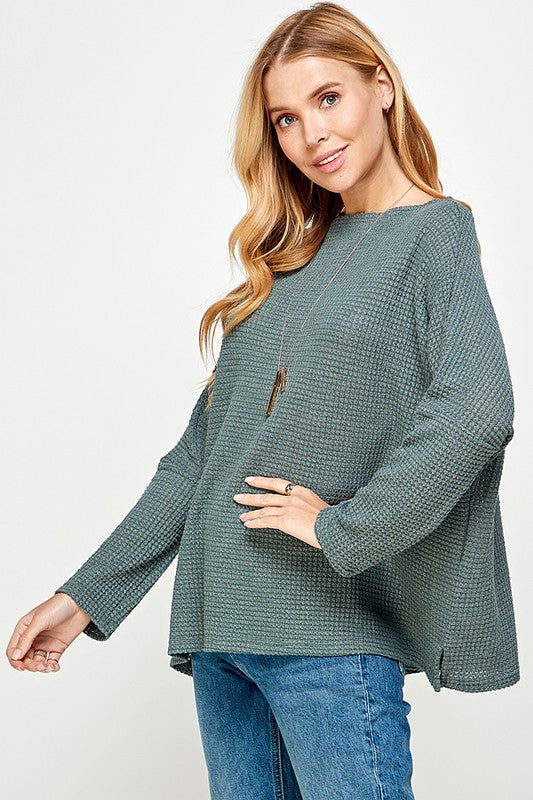 teal waffle knit top