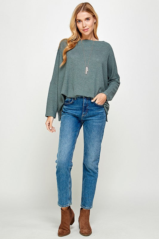 teal long sleeve relaxed fit top