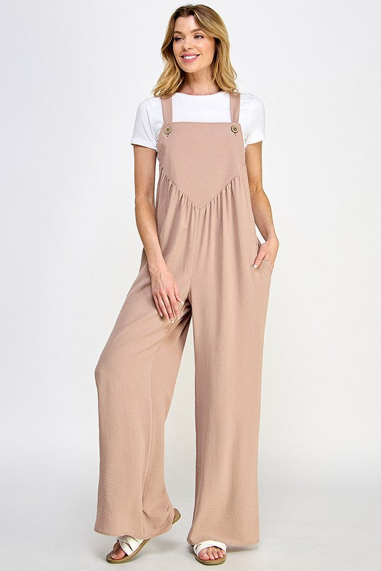 beige flowy overall jumpsuit
