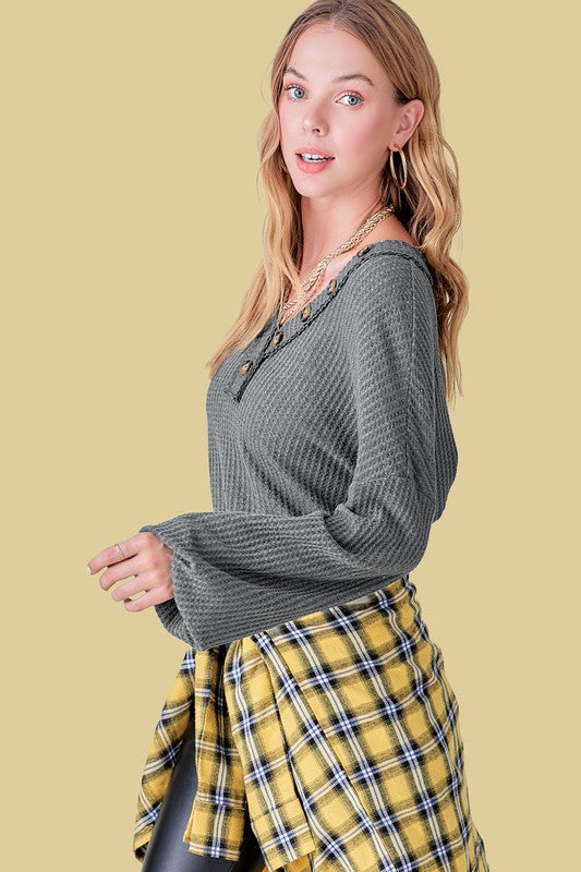 charcoal button waffle top