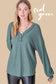 teal green button waffle knit top