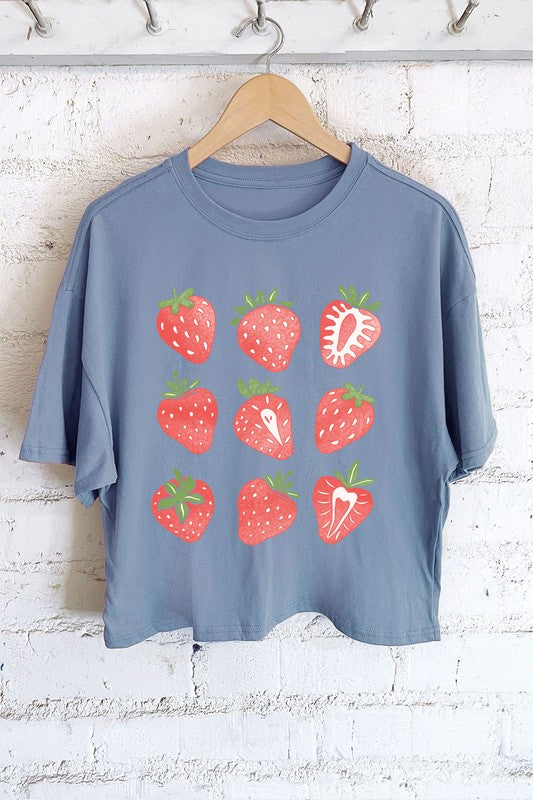 rustee blue strawberry graphic boxy t shirt