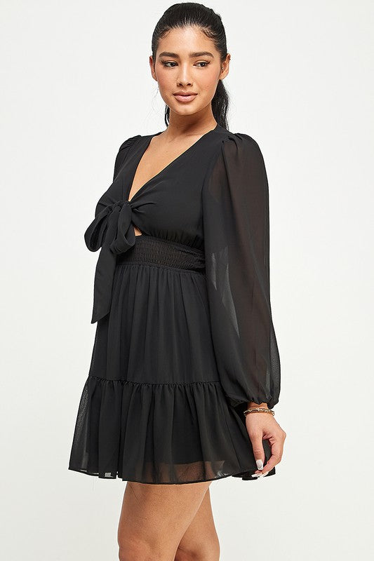black long sleeve short dress