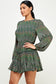 green long sleeve ruffle dress