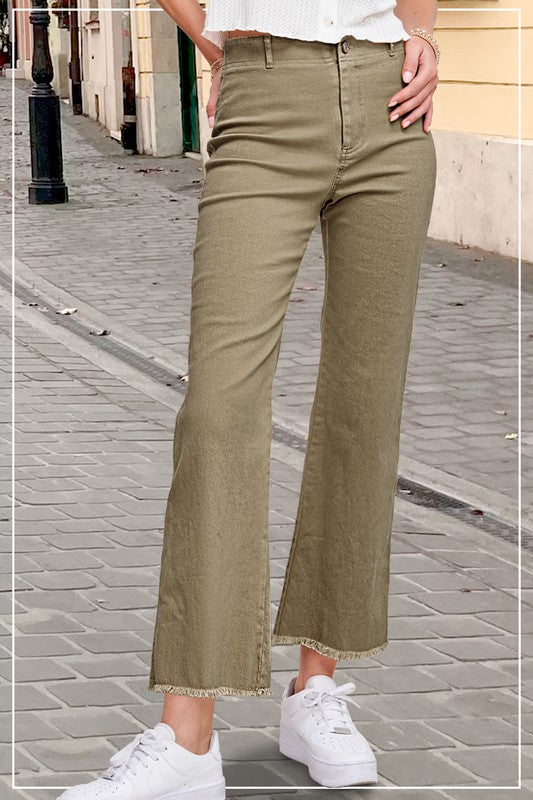 olive wide cropped flare pants