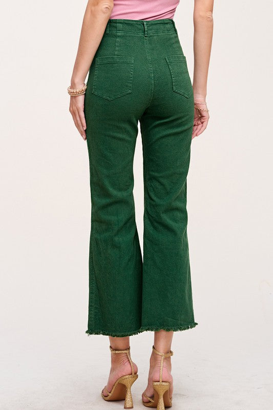 Olive Non Distressed Wide Crop Flare Pants