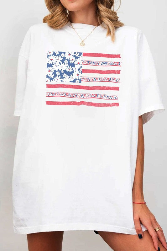 rustee white daisy american flag oversized t-shirt