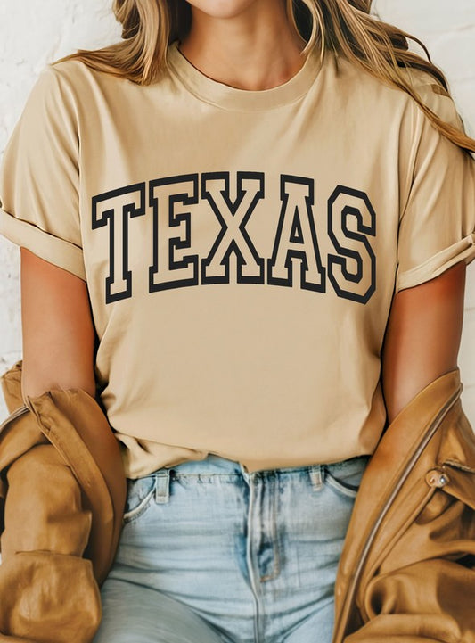 tan texas puff letter tee