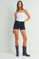 just usa black denim shorts