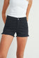 black mid to high rise denim shorts