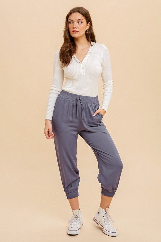 grey elastic waist cropped joggers