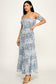 Blue Smocked Floral Maxi Dress
