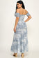 Blue Smocked Floral Maxi Dress