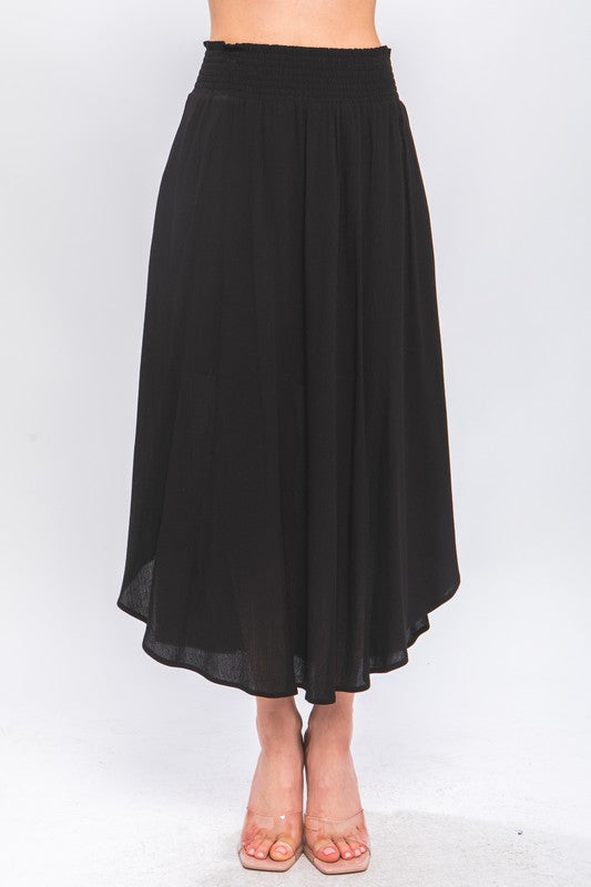 black smocked pocket maxi skirt