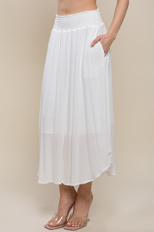 smocked pocket maxi skirt