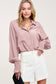 pink smocked cuff button up shirt