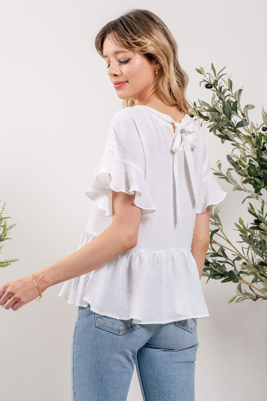 white short sleeve fit and flare top