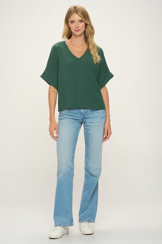 green v neck boxy fit top