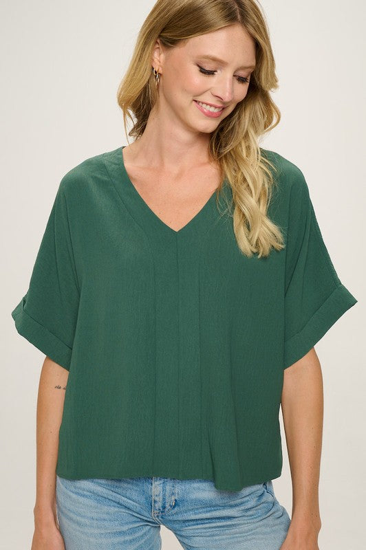 hunter green flowy boxy short sleeve top