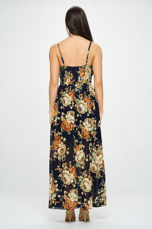 navy floral spaghetti strap maxi dress