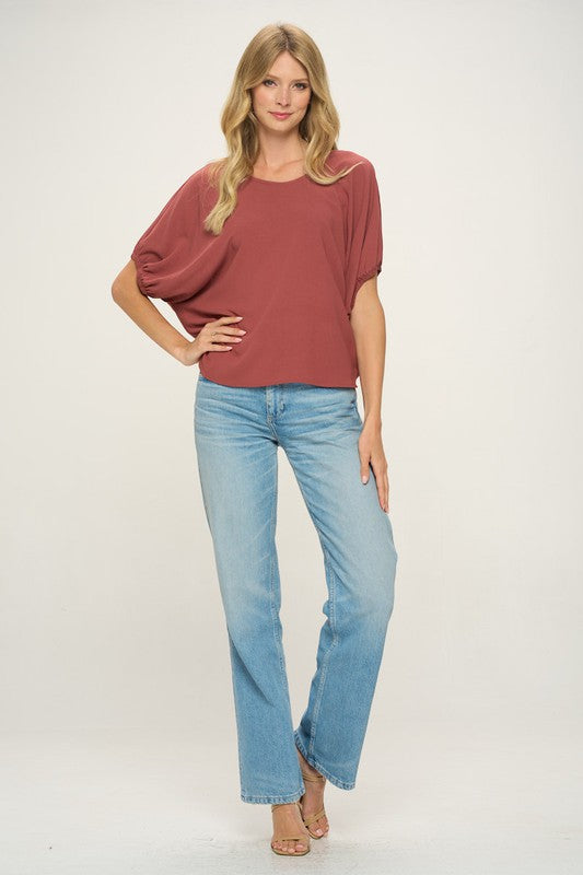 rust short sleeve boxy fall top