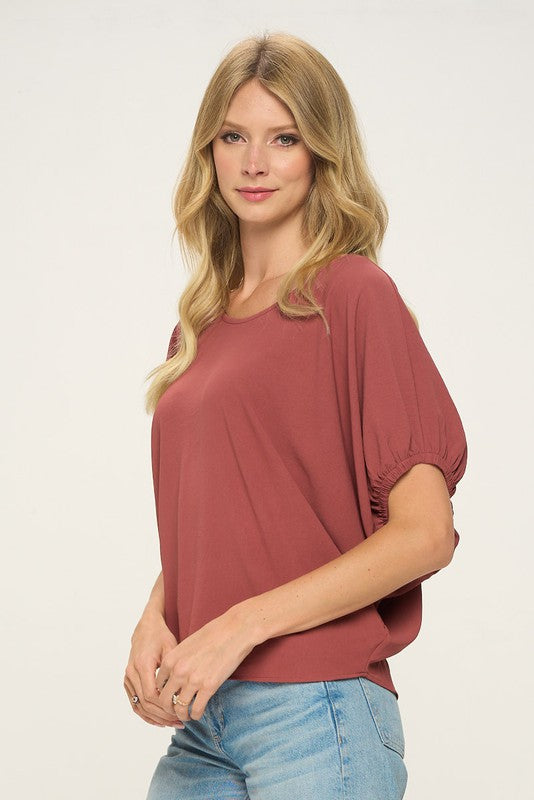 rust boxy puff sleeve top