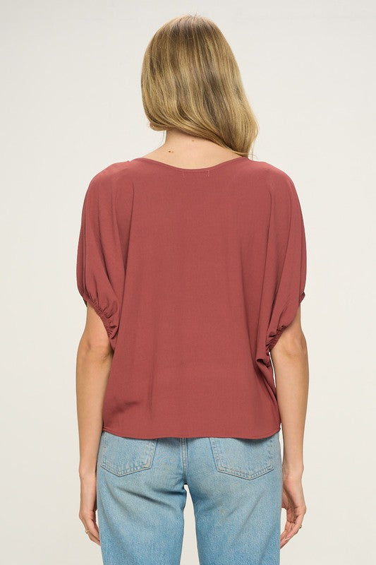 rust puff sleeve top