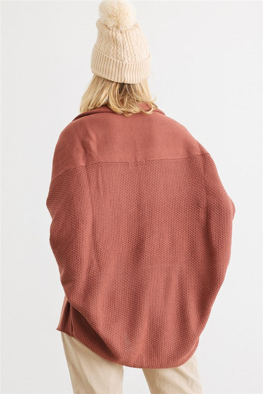 rust knit open cocoon cardigan