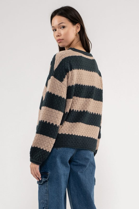 hunter green and brown boxy sweater