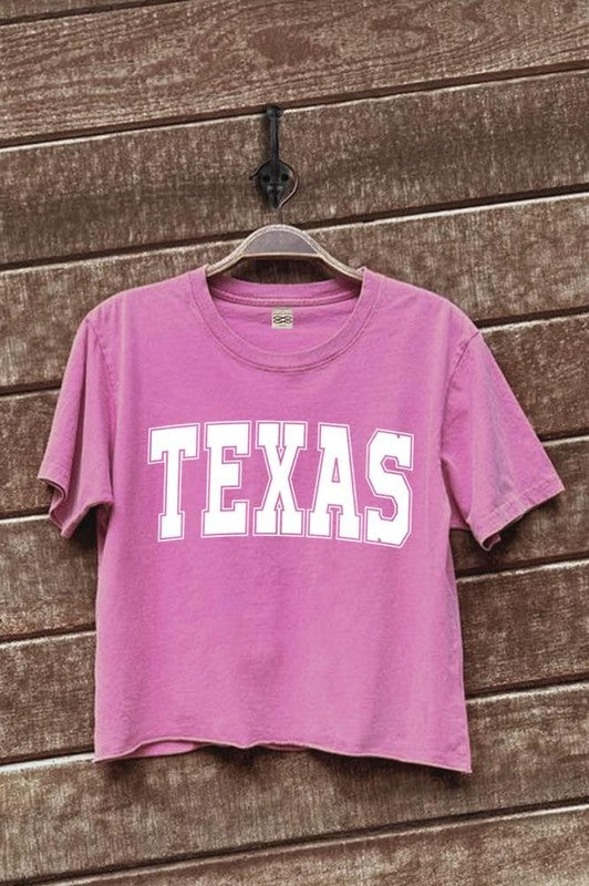 pink cropped mineral wash texas t-shirt