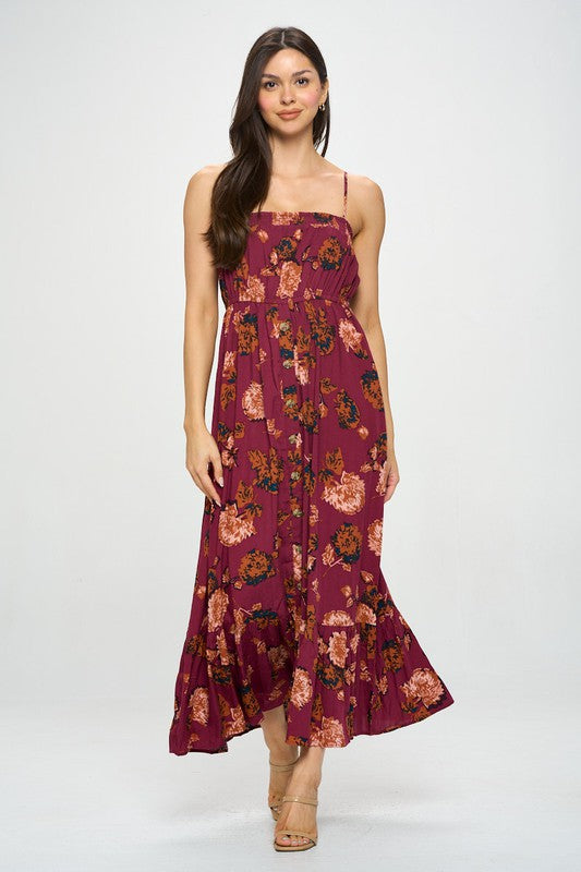 burgundy floral sleeveless maxi dress