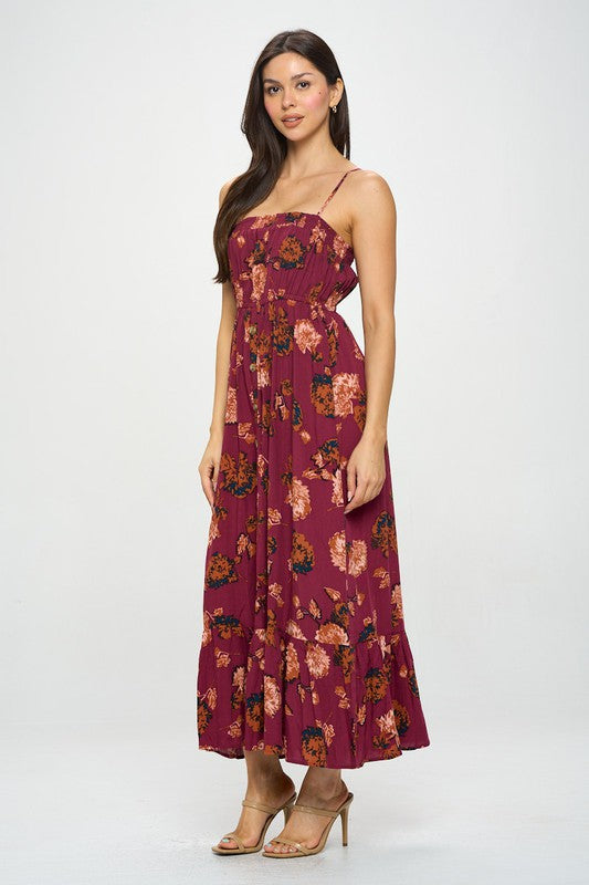 maroon floral sleeveless maxi dress