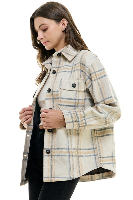 cream plaid coat