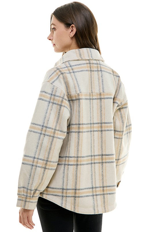 cream plaid shirt jacket