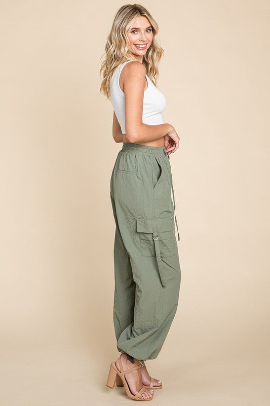 women's olive nylon cargo pants