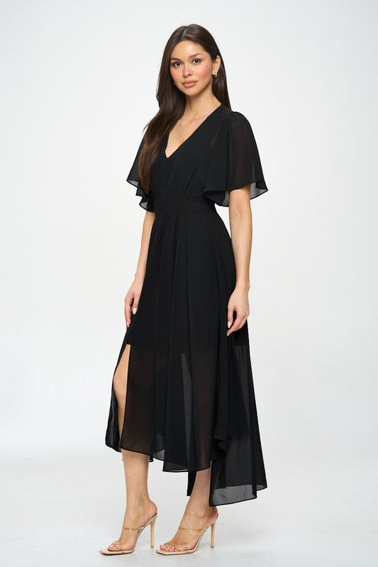 black chiffon front slit maxi dress