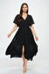 black flutter sleeve v neck chiffon midi dress