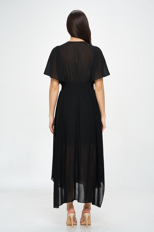 black short sleeve midi dress