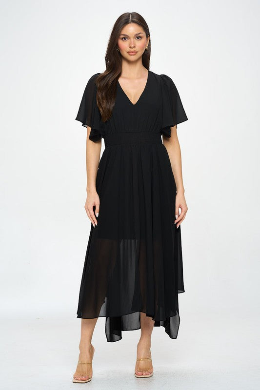 black chiffon short sleeve dressy dress
