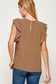 brown ruffle sleeve keyhole back top