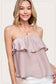 mauve strapless ruffle flowy top