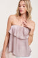 mauve strapless ruffle top