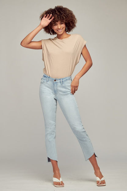 nature denim mid rise light wash straight leg jeans