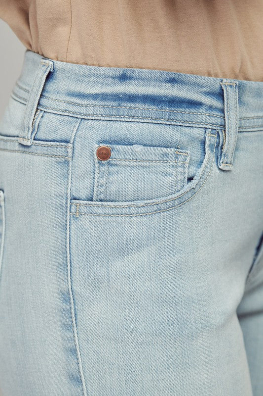 Light Wash Mid Rise Straight Curved Hem Jeans