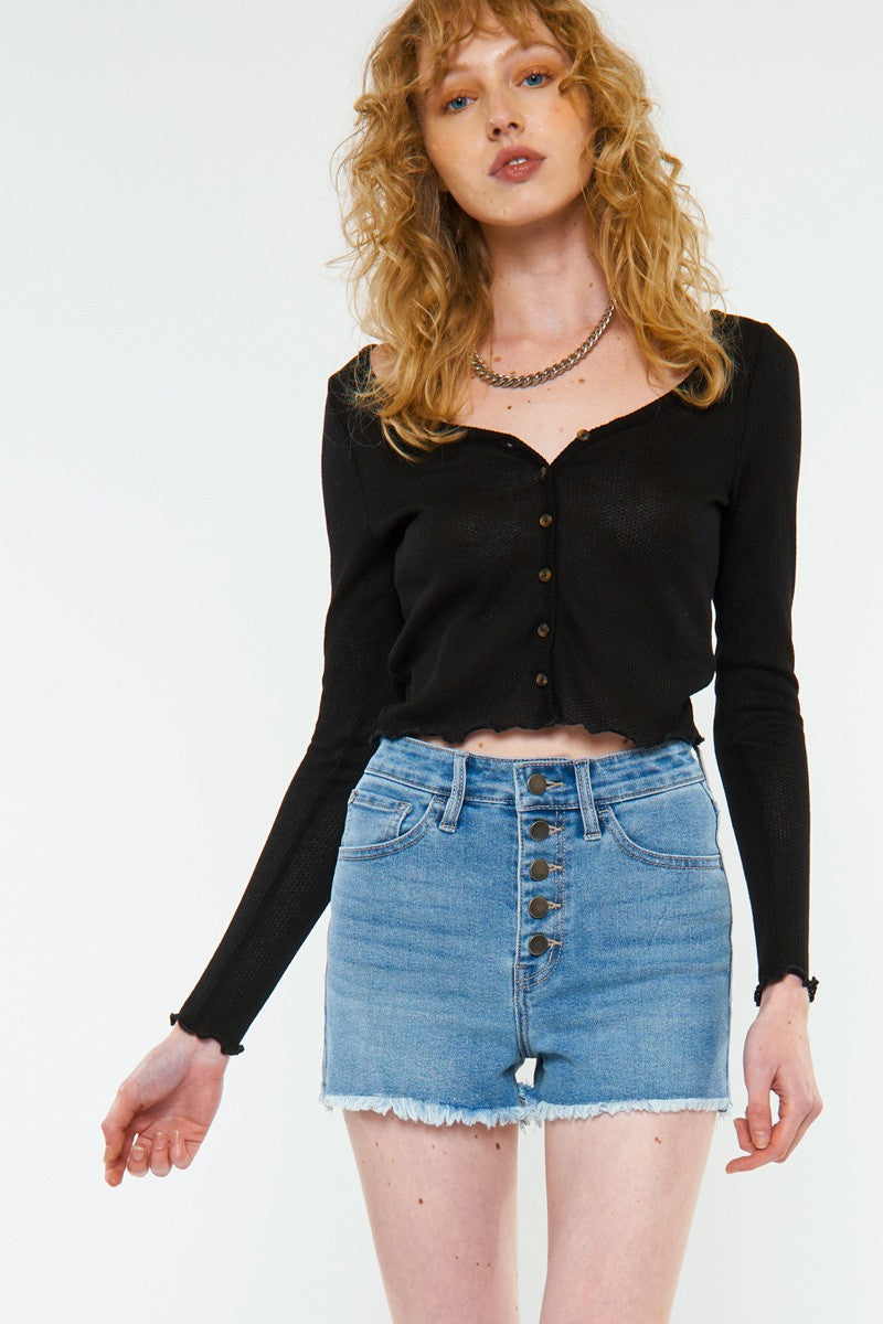 blue denim fray shorts