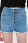 nature denim medium wash high rise button shorts