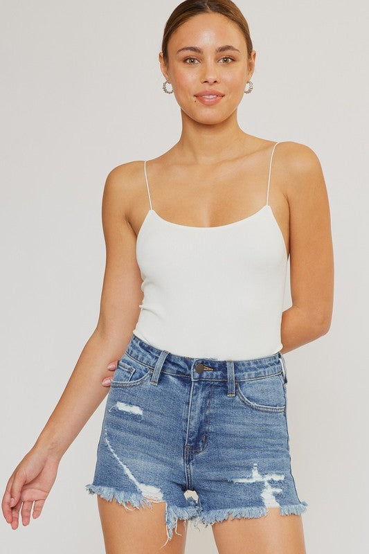 nature denim medium wash high rise fray denim shorts