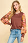 rust floral contrast long sleeve top